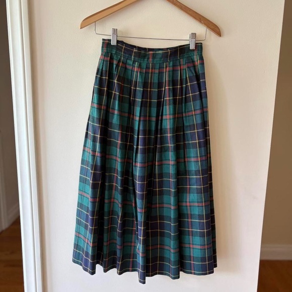 Vintage wool green tartan plaid midi skirt alternative grunge punk 80s 90s S - Picture 8 of 11